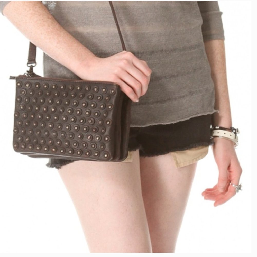 Frye Jenna Studded Disc Crossbody Bag Chocolate Brown